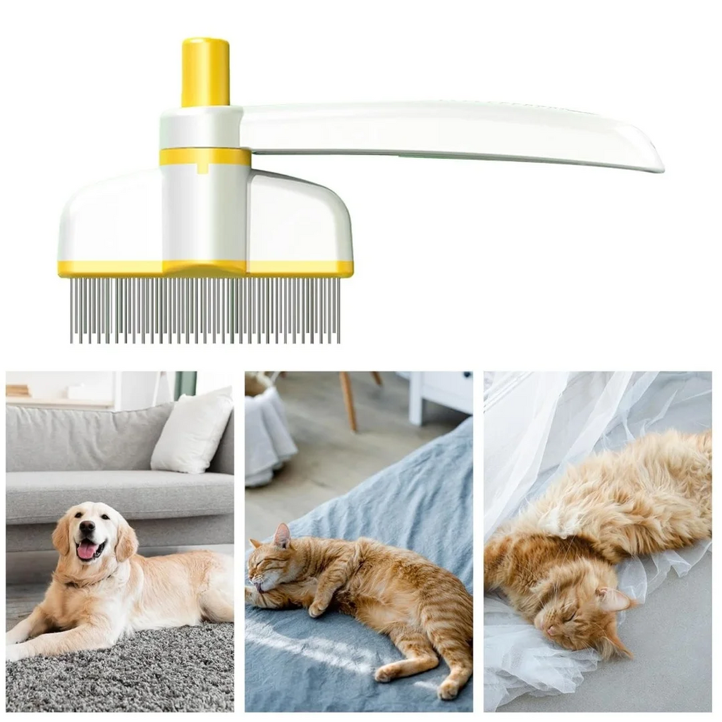 🐶🐱 Rotating Pet Grooming Comb – Hair Removal Brush with Self-Clean Button ✨