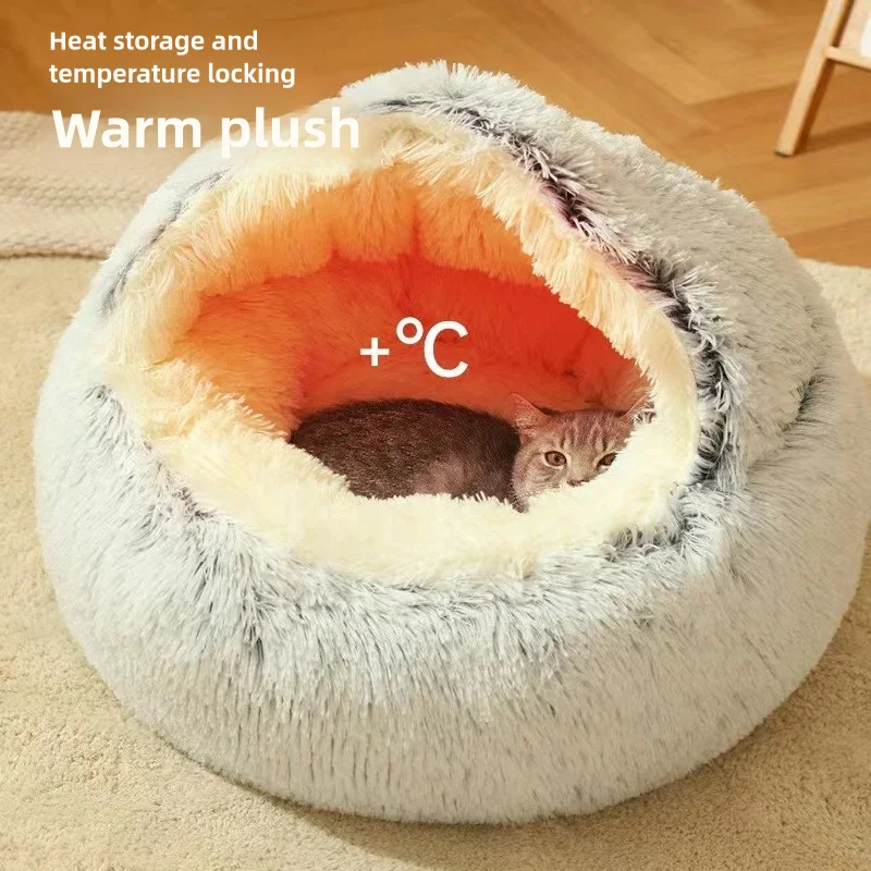 🐚 Cozy Shell Plush Pet Bed – 2-in-1 Warm & Snuggly Cave for Cats & Small Dogs