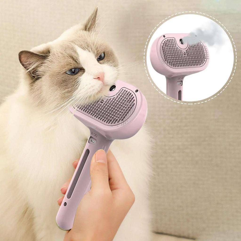 🐶✨ 3-in-1 Steamy Electric Pet Grooming Brush – Detangling, Hydrating & Hair Removal for Dogs & Cats 🐱💦