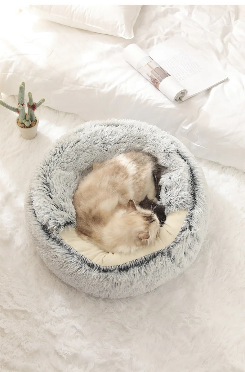 🐚 Cozy Shell Plush Pet Bed – 2-in-1 Warm & Snuggly Cave for Cats & Small Dogs