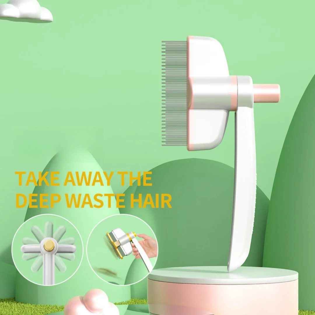 🐶🐱 Rotating Pet Grooming Comb – Hair Removal Brush with Self-Clean Button ✨