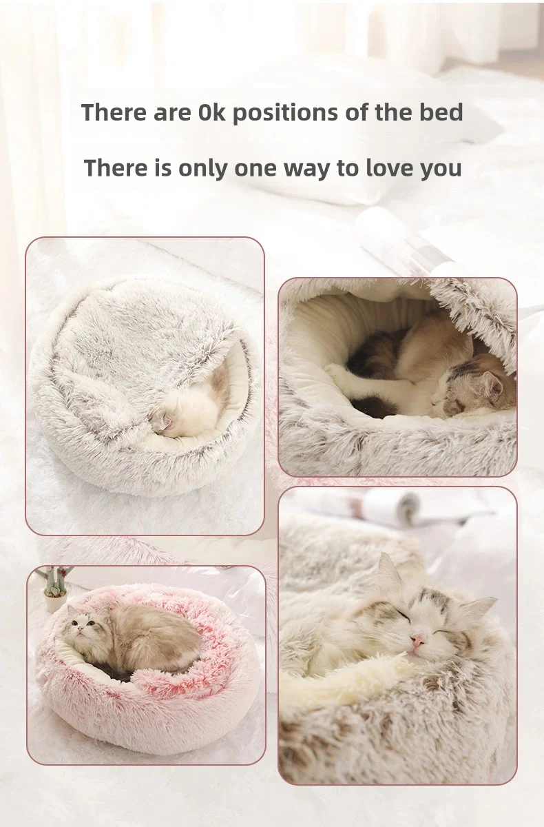 🐚 Cozy Shell Plush Pet Bed – 2-in-1 Warm & Snuggly Cave for Cats & Small Dogs