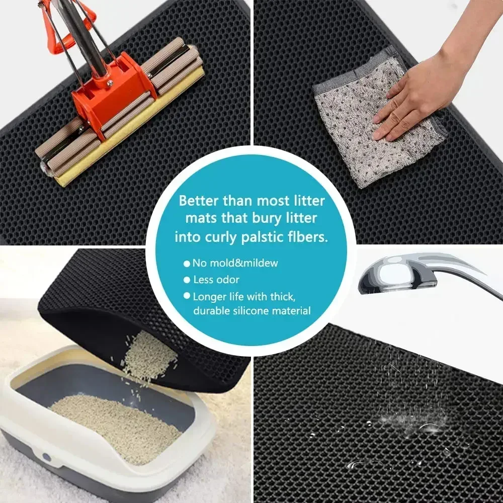 🐾✨ Double-Layer Waterproof Cat Litter Mat – Non-Slip, Easy-Clean & Urine-Proof EVA Litter Trap for Cats 🧼