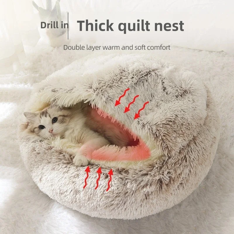 🐚 Cozy Shell Plush Pet Bed – 2-in-1 Warm & Snuggly Cave for Cats & Small Dogs